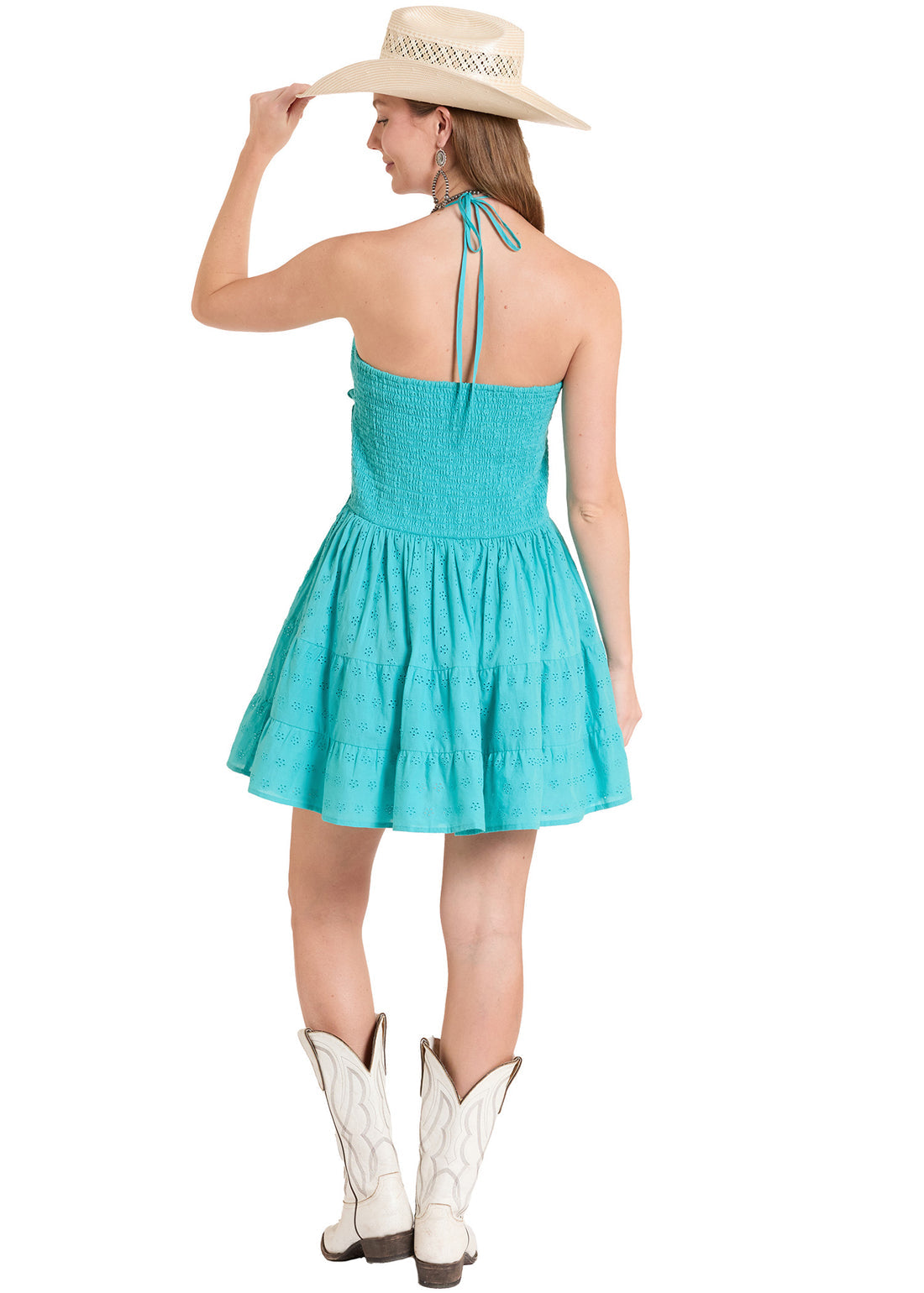 Eyelet Halter Mini Dress