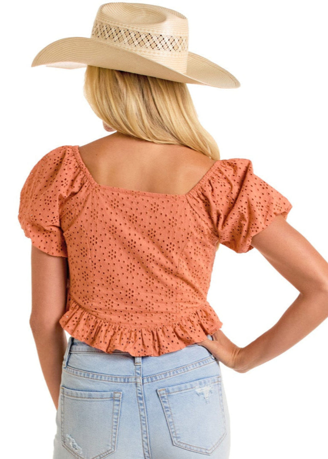 Eyelet Puff Sleeve Blouse