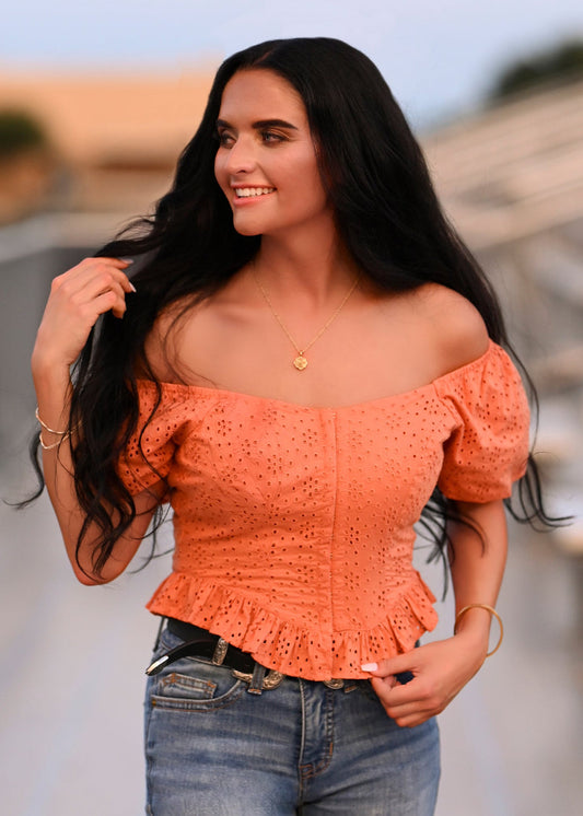 Eyelet Puff Sleeve Blouse