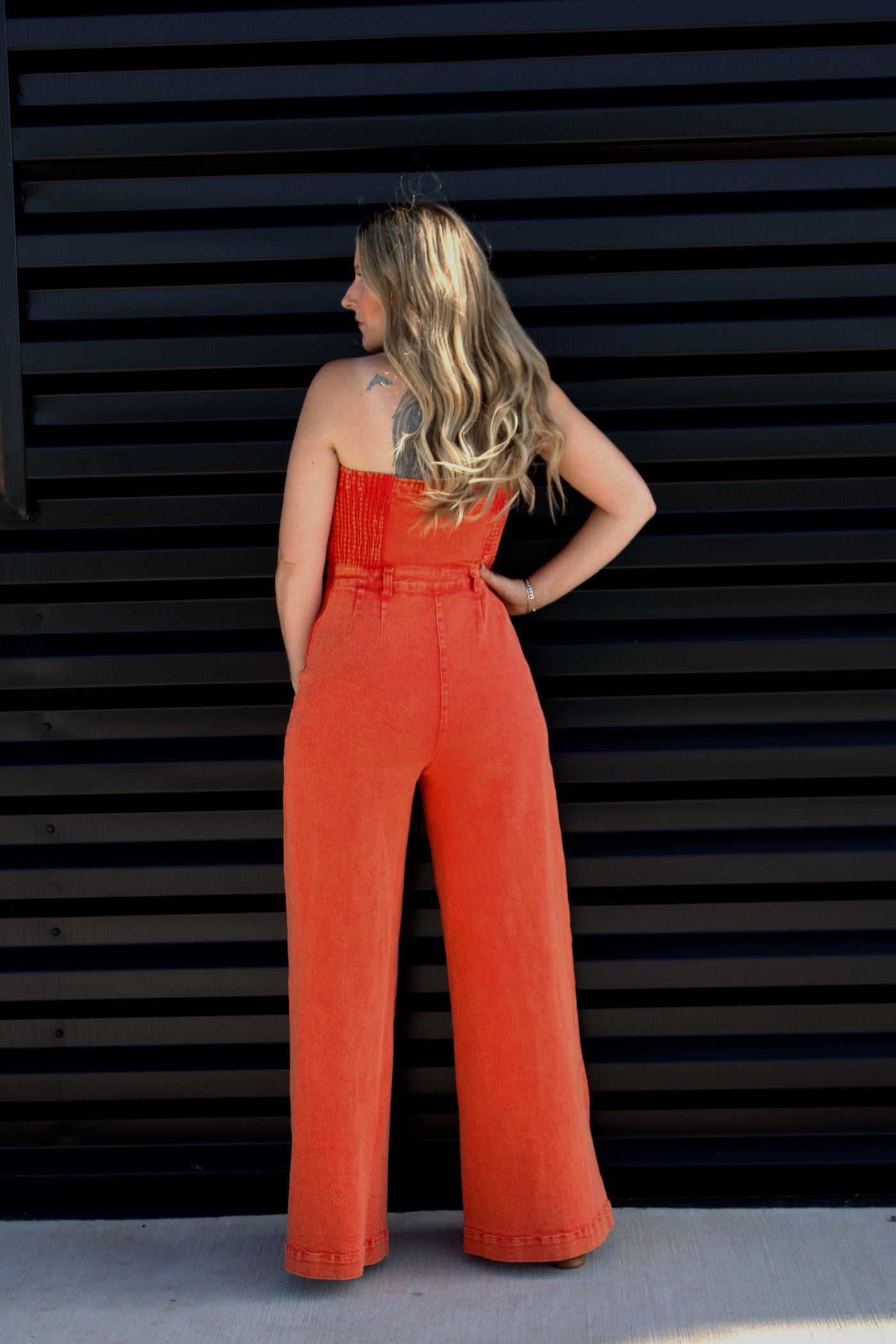BOHO MINERAL WASH WIDE LEG DENIM JUMPSUIT
