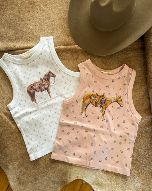 Lost Trails Ditzy Floral Horse Tank