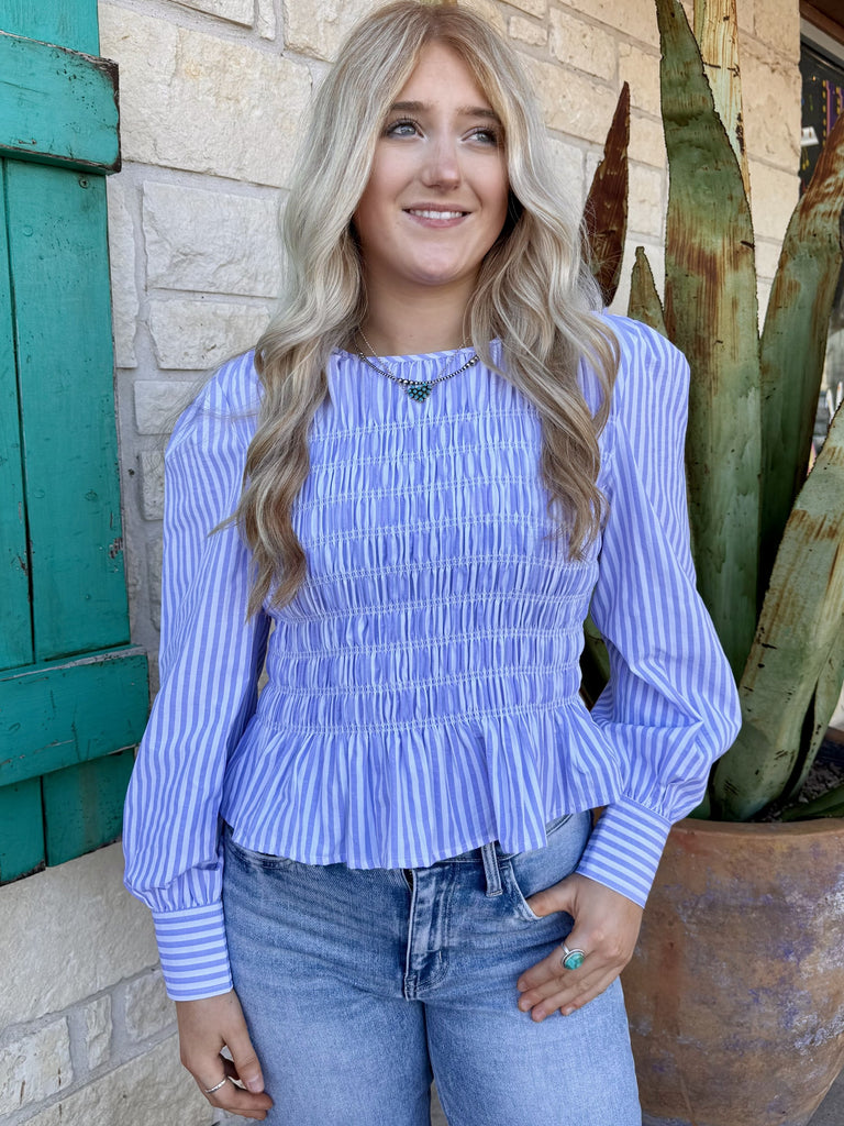 Ladies Smock Periwinkle Top - T29517